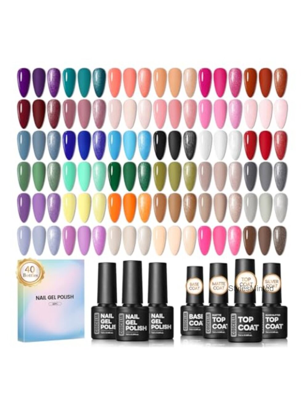 40PC Gel Nail Polish Set with Base and Top Coat
